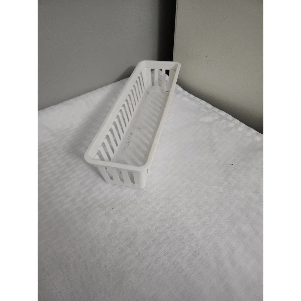 White Plastic Slotted Organizer Basket Slim Rectangular Storage Tray